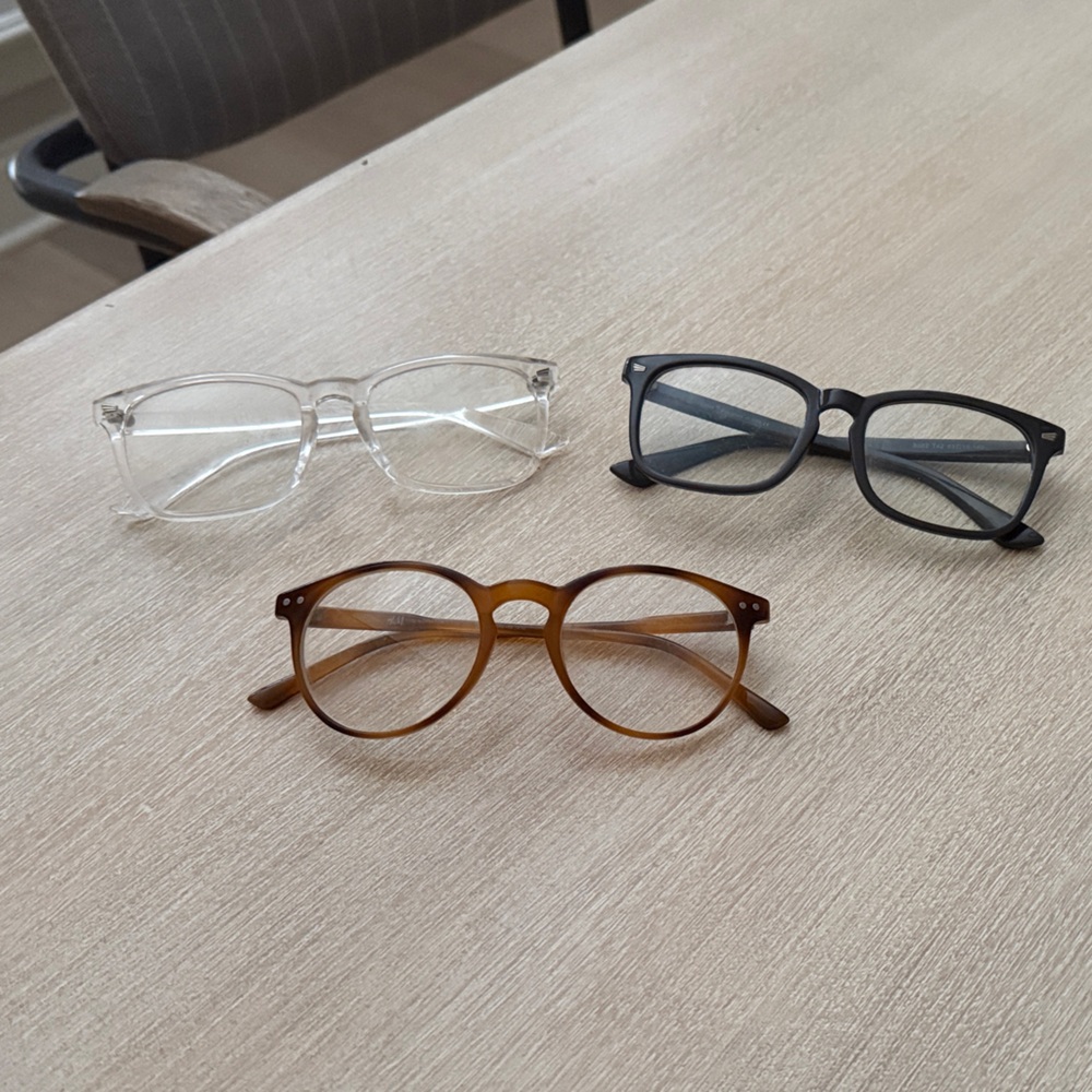 Stylish Eyeglass Trio in Brown, Clear, and Black